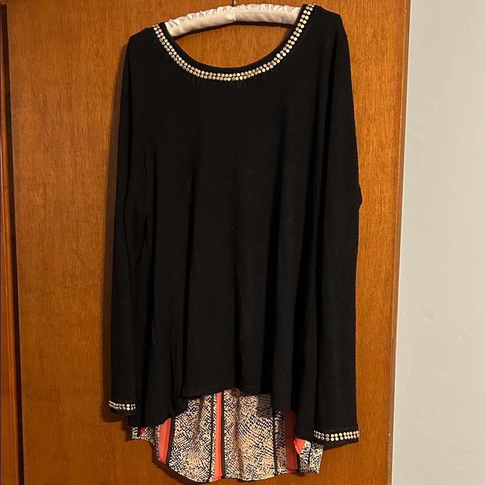 Style & Co. Black Long Sleeve Top with Gold Accents